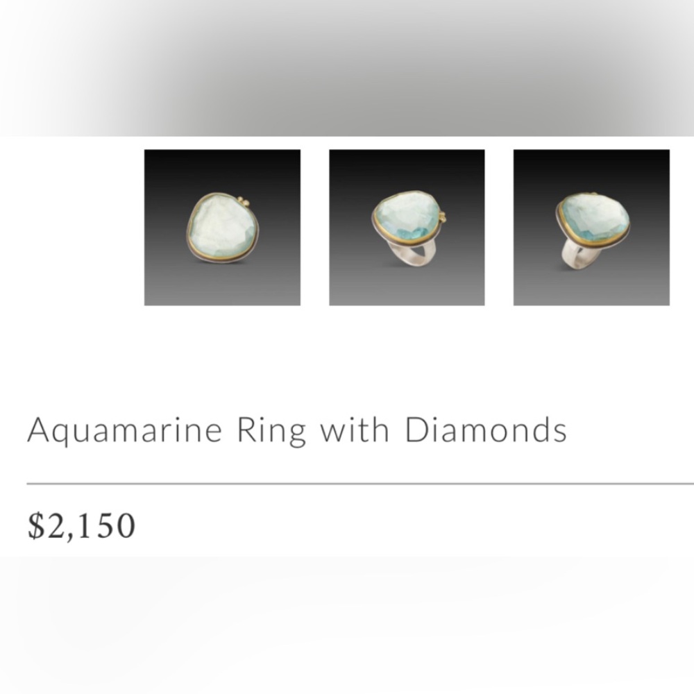 Ananda Khalsa Aquamarine Ring with 2 diamonds. New in box. - Picture 3 of 8